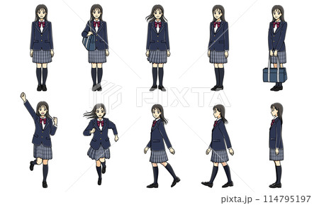 ブレザーの女子高生全身ポーズセット（フルカラー） 114795197