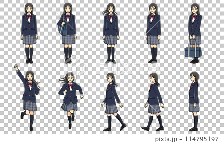ブレザーの女子高生全身ポーズセット（フルカラー） 114795197