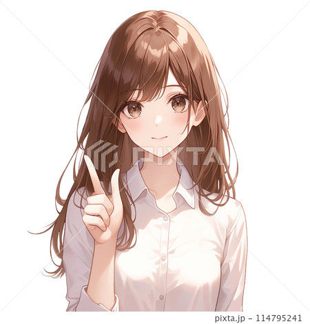 シャツを着た指をさす女性 シャツを着た指をさす女性 114795241