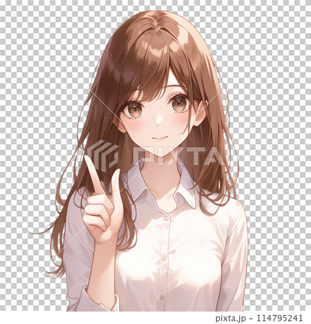 シャツを着た指をさす女性 シャツを着た指をさす女性 114795241