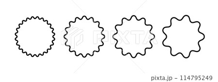 Line wave curve edge frame. Wavy scalloped circle borders. Doodle brush drawn round picture frame. Empty text box. Funky zigzag design element. Vector illustration isolated on white background Line wave curve edge frame. Wavy scalloped circle borders. Doodle brush drawn round picture frame. Empty text box. Funky zigzag design element. Vector illustration isolated on white background 114795249