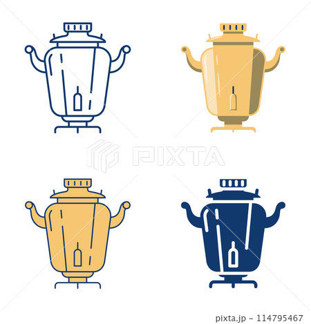 Traditional samovar icon set in flat and line style 114795467