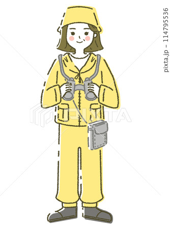 自然保護官 イラスト素材 パークレンジャー 山歩きをする人 登山 バードウォッチング 114795536