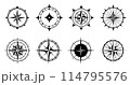 Vintage marine wind rose, nautical chart. Compass icons set. Compass rose sign. Compasses for travel map. Navigation arrow symbols. 114795576