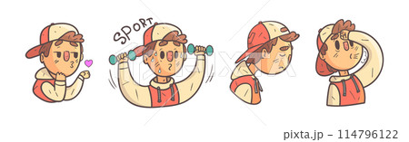 Funny Boy Character Showing Different Emotion Vector Set 114796122