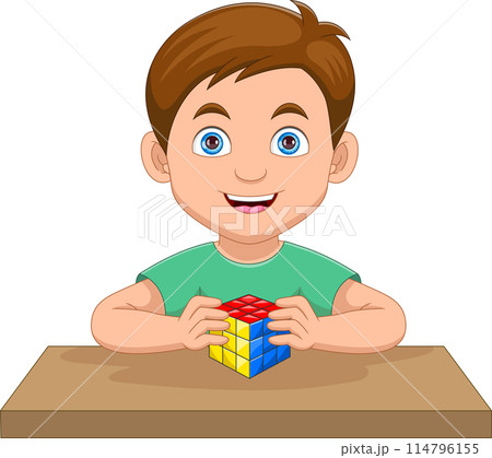 Little boy playing  Rubik cube cartoon 114796155
