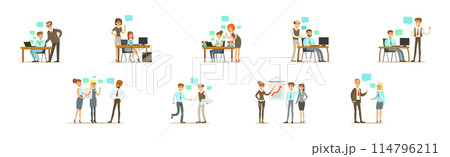 People Team Office Worker Character Communicate at Work Vector Set People Team Office Worker Character Communicate at Work Vector Set 114796211