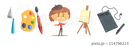 Art Drawing and Artist Painting Tool and Object Vector Set 114796223