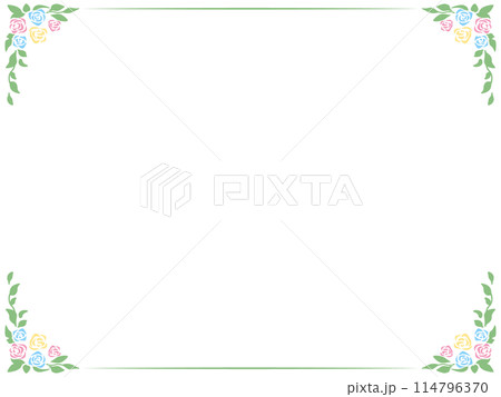 ピンクと黄色と水色の薔薇のフレーム〜上下 114796370