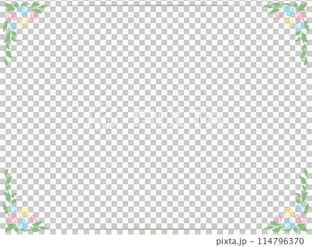 ピンクと黄色と水色の薔薇のフレーム〜上下 114796370