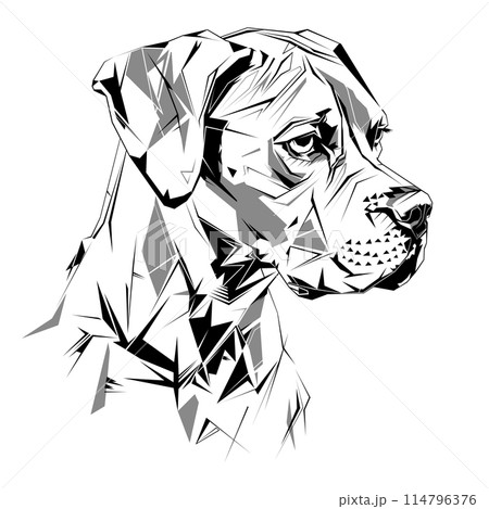Dog Abstract Black and White Vector Illustration 114796376