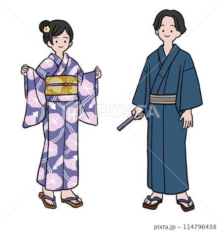 浴衣を着ている男女のイラスト 114796438