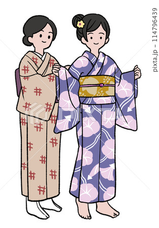 浴衣の着付けイラスト　女性 114796439