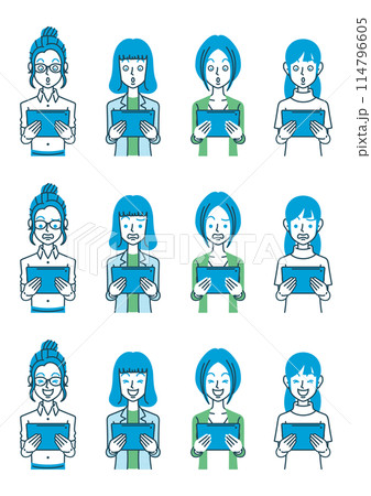 タブレットを持つ女性のイラスト 114796605