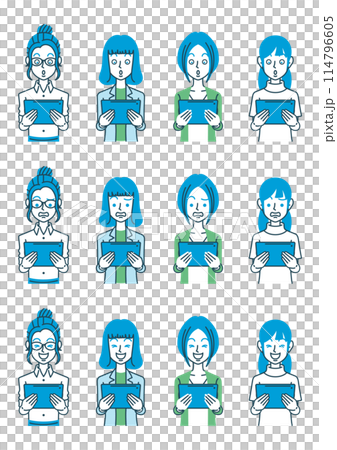タブレットを持つ女性のイラスト 114796605