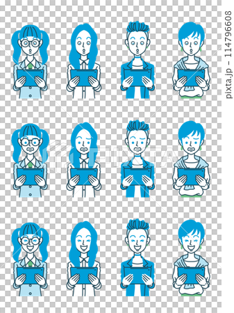 Illustration of a woman holding a tablet 114796608