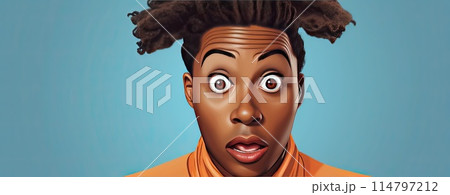 Surprised African American Man with braids, skeptical and sarcastic expression with an open mouth. 114797212