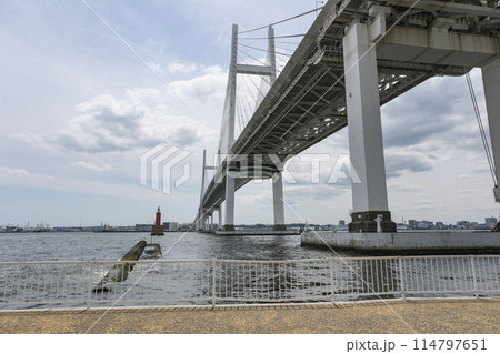 大黒ふ頭から見る横浜ベイブリッジ 大黒ふ頭から見る横浜ベイブリッジ 114797651