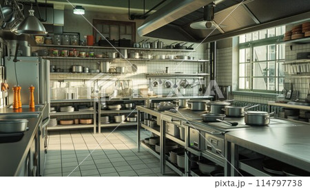 Interior of professional kitchen. Appliances for food preparation 114797738