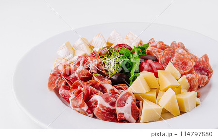 Gourmet charcuterie and cheese platter 114797880