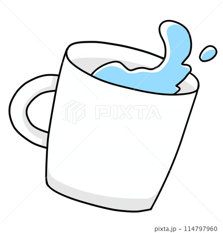 ゆるめシンプルな水の溢れそうなコップ　ベタ塗り 114797960
