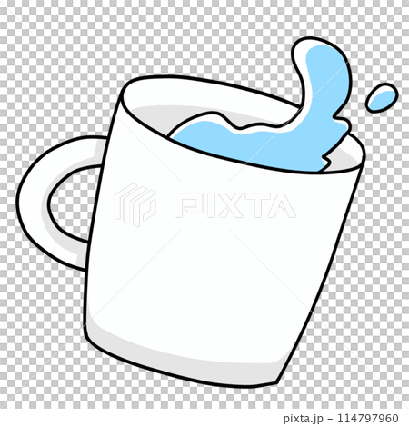 ゆるめシンプルな水の溢れそうなコップ　ベタ塗り 114797960