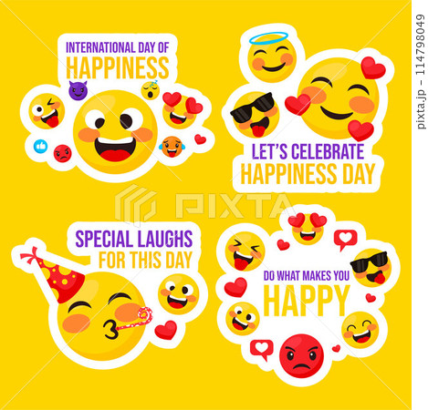 Happiness Day Label Flat Cartoon Hand Drawn Templates Background Illustration 114798049