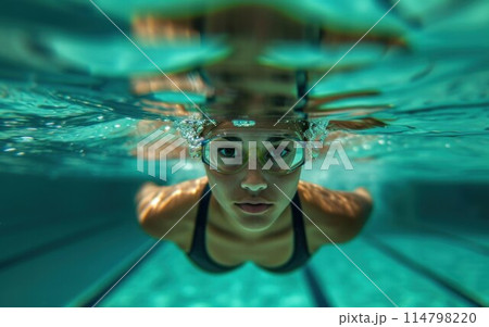 Underwater woman portrait in swimming pool 114798220