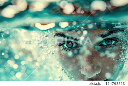 Underwater woman portrait in swimming pool 114798228