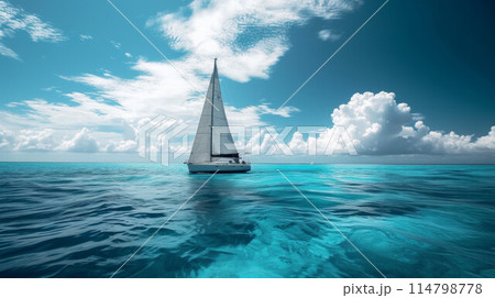 Sailboat in the sea in the evening sunlight, luxury summer adventure, active vacation in Mediterranean sea 114798778
