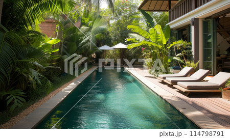 Beautiful Luxury Home with Swimming Pool at Sunset 114798791