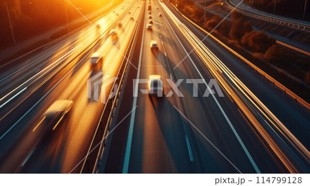 Highway traffic in sunset 114799128
