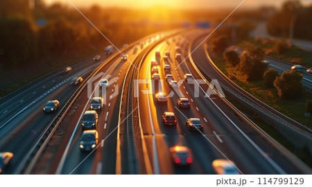 Highway traffic in sunset 114799129