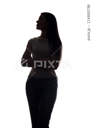Young woman look ahead - vertical silhouette 114800796