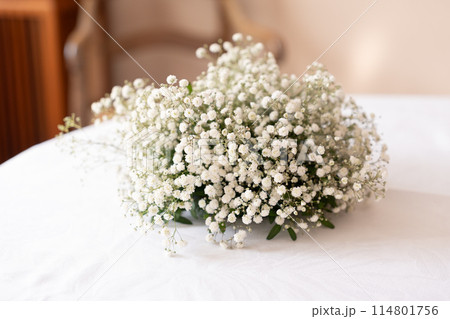 Bouquet of gypsophila as decoration for a wedding Bouquet of gypsophila as decoration for a wedding 114801756