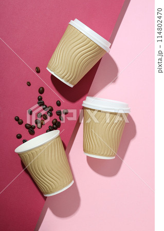 Craft cups for coffee on a pink background 114802470