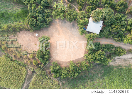 Land and soil backfill in aerial view in in Nan province of Thailand. 114802658