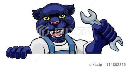 Panther Plumber Or Mechanic Holding Spanner 114802856