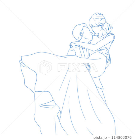 ウェディングドレス着て新郎に抱き上げられる新婦のイラスト ウェディングドレス着て新郎に抱き上げられる新婦のイラスト 114803076