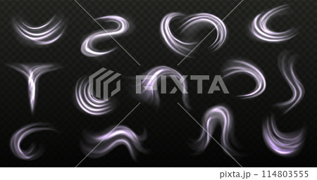 Set of water swirls with bubbles isolated. Light effect with bubbles and sparkles shine. Vector realistic illustration of shampoo, washing detergent foam vortex 114803555