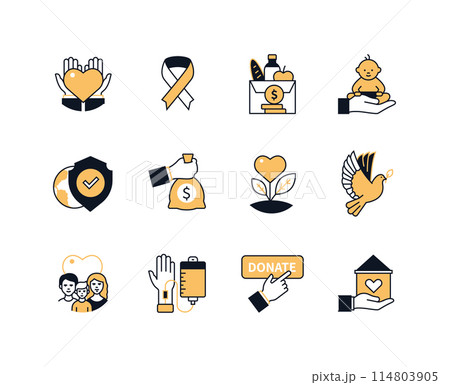Donations and caring for others - line design style icons set Donations and caring for others - line design style icons set 114803905