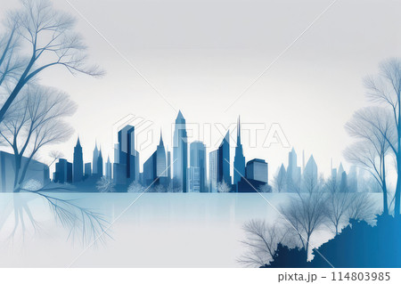 City modern skyline full with greenery parks and green spaces in winter colors. City modern skyline full with greenery parks and green spaces in winter colors. 114803985
