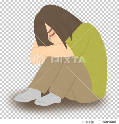 Sad woman holding her knees Sad woman holding her knees 114804006