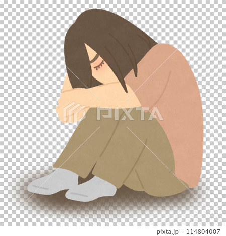 一個女人蹲下來抱著膝蓋 一個女人蹲下來抱著膝蓋 114804007