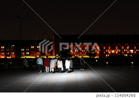 夜の赤レンガと公園の光 114804268