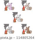 野うさ、登山うさぎ、ハイキングうさぎ、ゆるキャラうさぎ、かわいいうさぎのアイコンセット 114805264