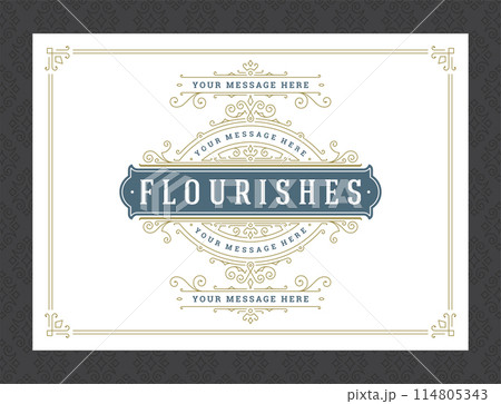 Vintage ornament greeting card calligraphic ornate swirls and vignettes frame design vector template Vintage ornament greeting card calligraphic ornate swirls and vignettes frame design vector template 114805343