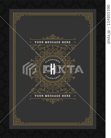 Vintage ornament greeting card calligraphic ornate swirls and vignettes frame design vector template 114805390