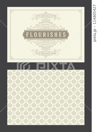 Vintage ornament greeting card calligraphic ornate swirls and vignettes frame design vector template Vintage ornament greeting card calligraphic ornate swirls and vignettes frame design vector template 114805427
