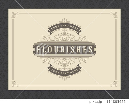Vintage ornament greeting card calligraphic ornate swirls and vignettes frame design vector template 114805433